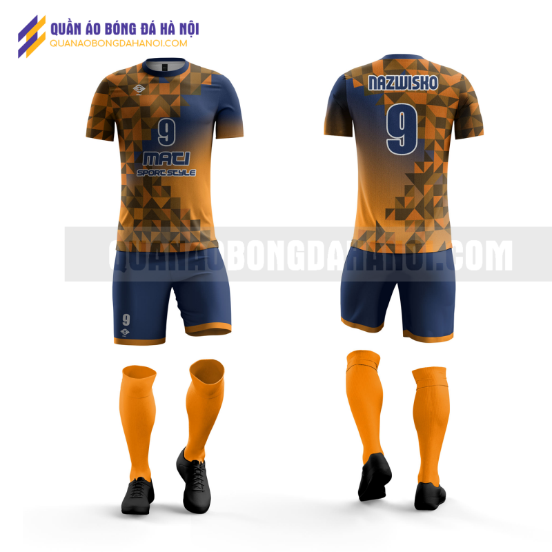 Quần áo bóng đá màu cam thiết kế trường học viện ngân hàng QABD38