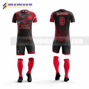 Quần áo bóng đá màu đen đỏ thiết kế trường đại học hà nội QABD42