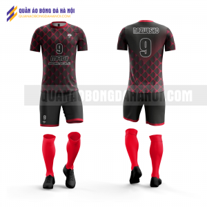 Quần áo bóng đá màu đen đỏ thiết kế trường đại học quốc gia QABD32