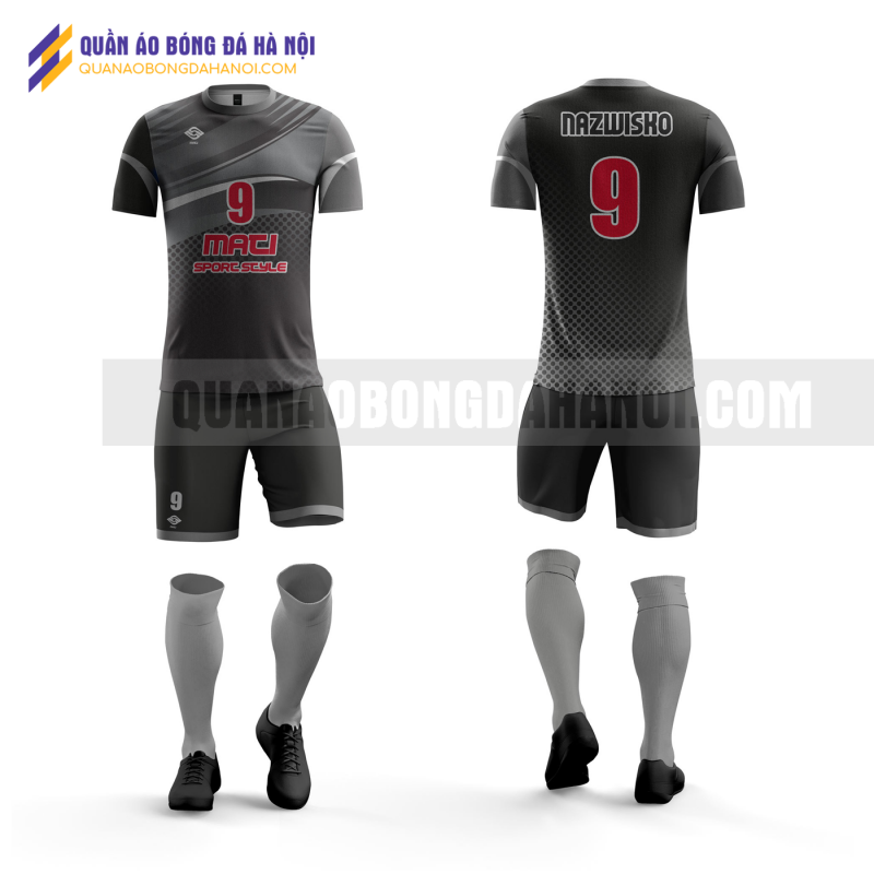 Quần áo bóng đá màu đen thiết kế trường đại học hà nội QABD42