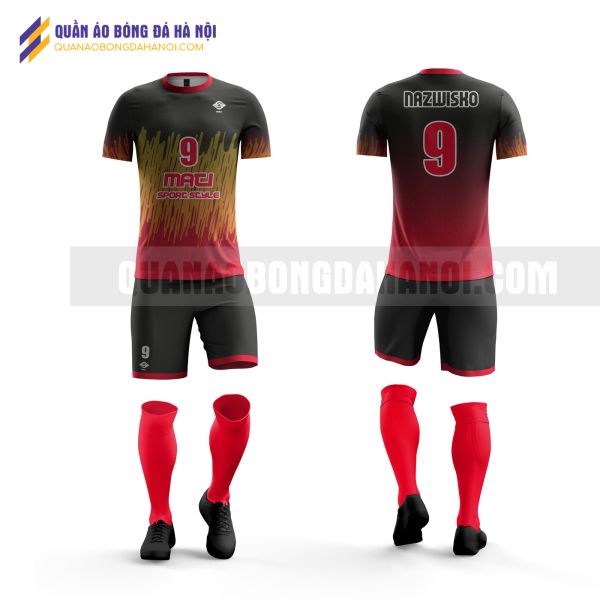 Quần áo bóng đá màu đỏ đen thiết kế trường đại học bách khoa QABD46