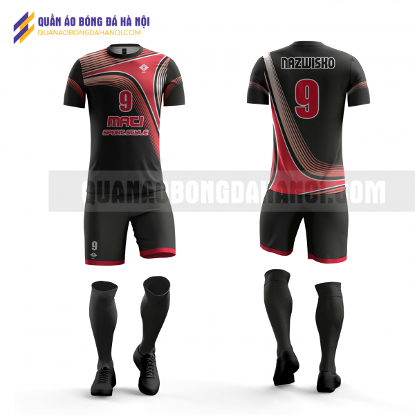 Quần áo bóng đá màu đỏ đen thiết kế trường đại học nội vụ QABD40