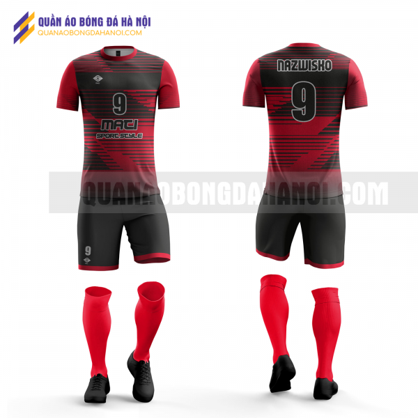 Quần áo bóng đá màu đỏ đen thiết kế trường đại học thủy lợi QABD48