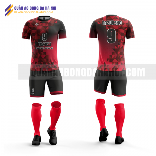 Quần áo bóng đá màu đỏ đen thiết kế trường học viện ngân hàng QABD38