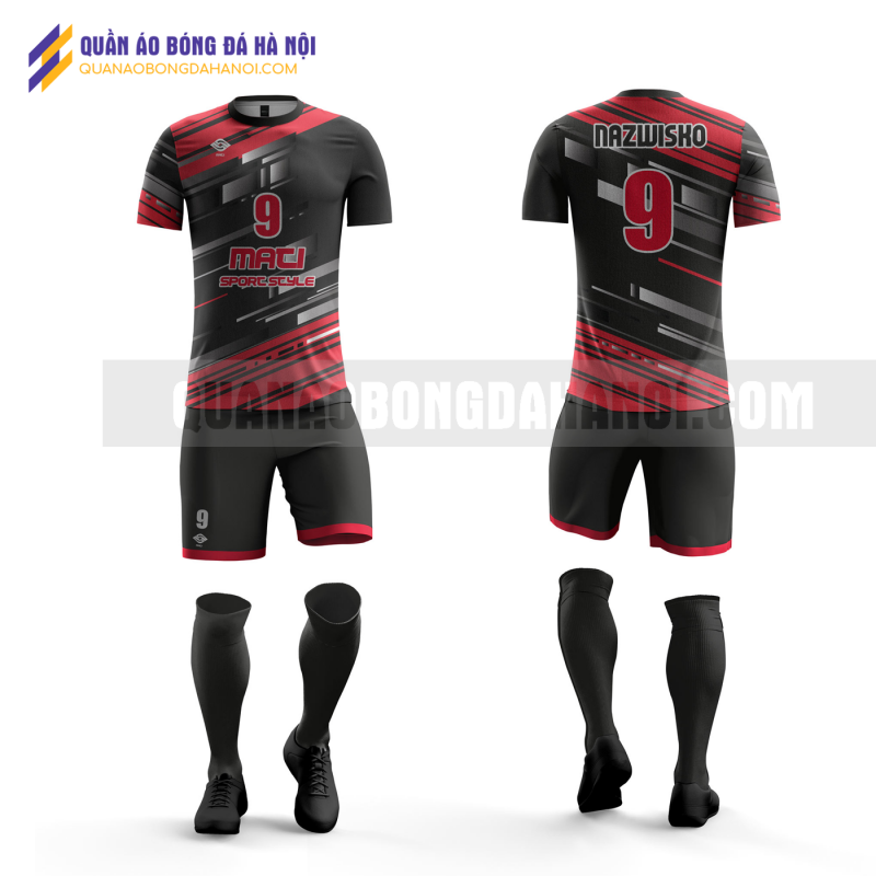 Quần áo bóng đá màu đỏ đen thiết kế trường học viện ngoại giao QABD41