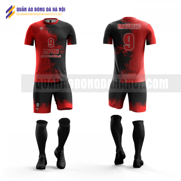 Quần áo bóng đá màu đỏ đen thiết kế trường học viện tài chính QABD39