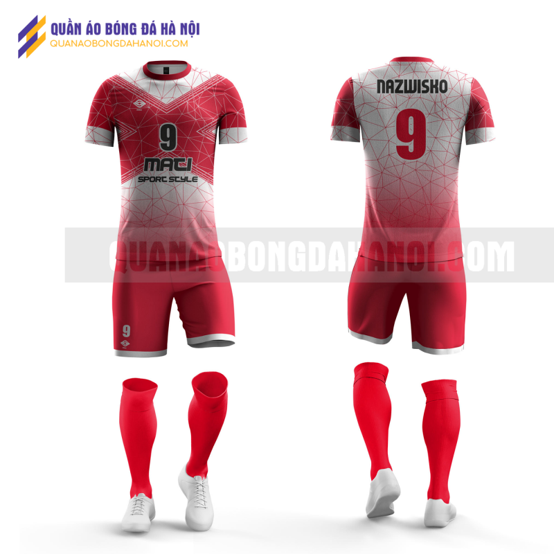 Quần áo bóng đá màu đỏ trắng thiết kế đại học thương mại QABD34