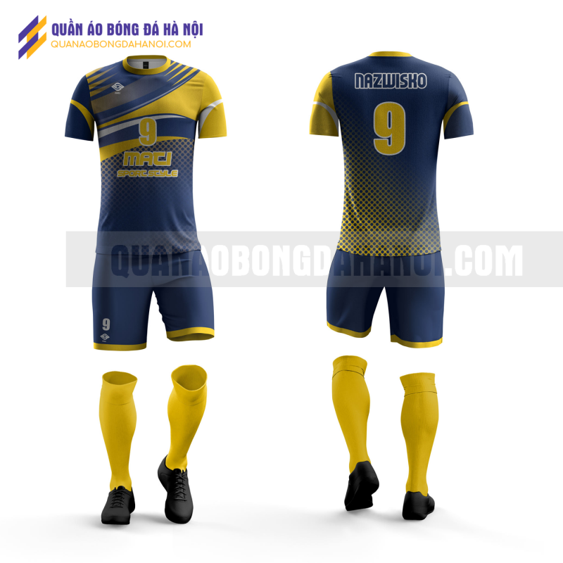 Quần áo bóng đá màu tím than vàng thiết kế trường đại học hà nội QABD42