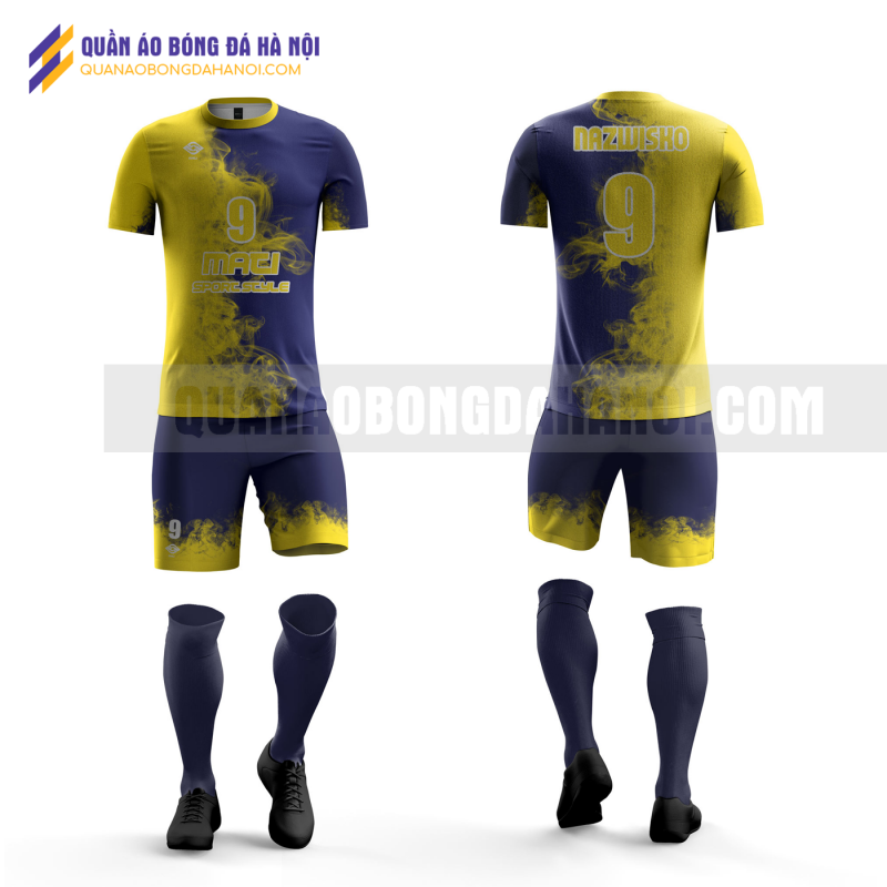 Quần áo bóng đá màu tím than vàng thiết kế trường học viện tài chính QABD39