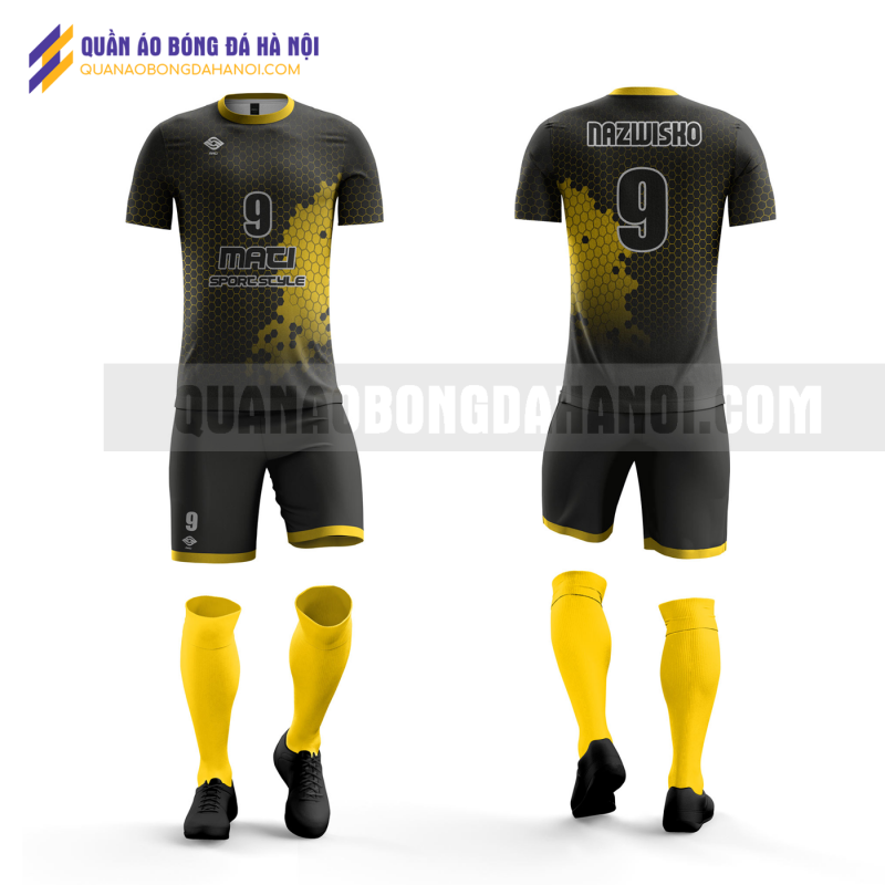Quần áo bóng đá màu vàng đen thiết kế đại học ngoại thương QABD35