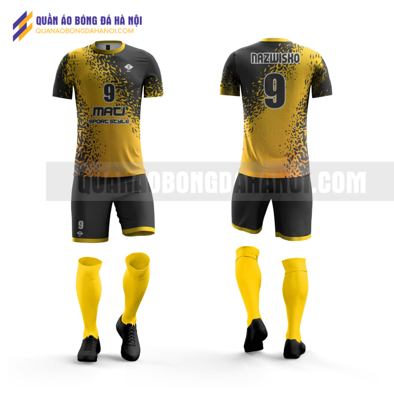Quần áo bóng đá màu vàng đen thiết kế học viện báo chí và tuyên truyền QABD33