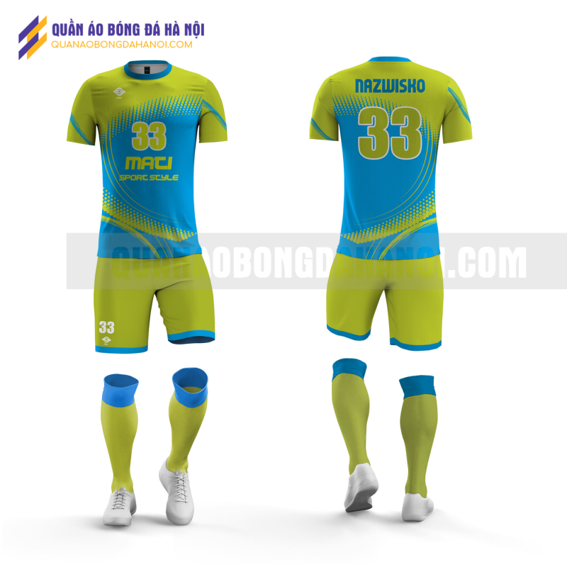 Quần áo bóng đá màu xanh thiết kế trường đại học đông đô QABD43