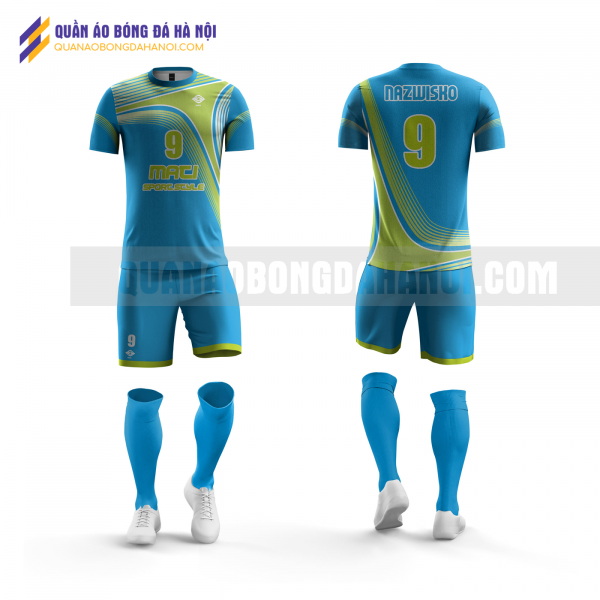 Quần áo bóng đá màu xanh thiết kế trường đại học nội vụ QABD40
