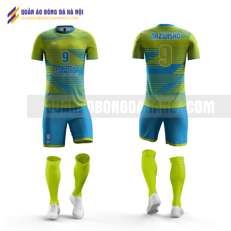 Quần áo bóng đá màu xanh thiết kế trường đại học thủy lợi QABD48