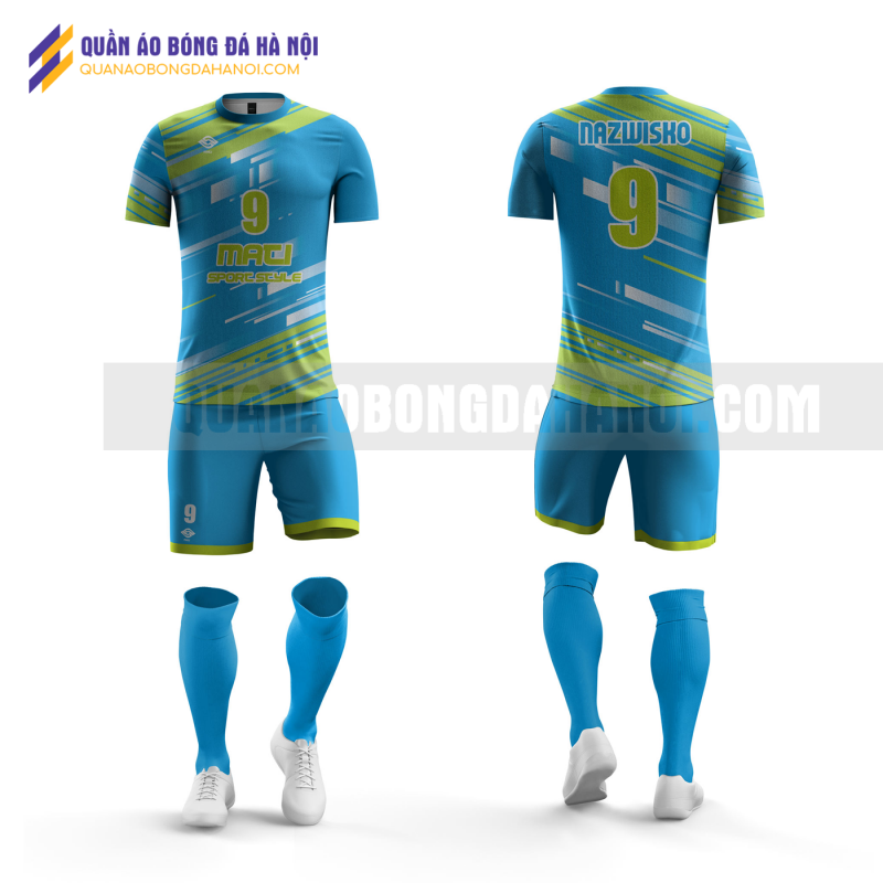 Quần áo bóng đá màu xanh thiết kế trường học viện ngoại giao QABD41