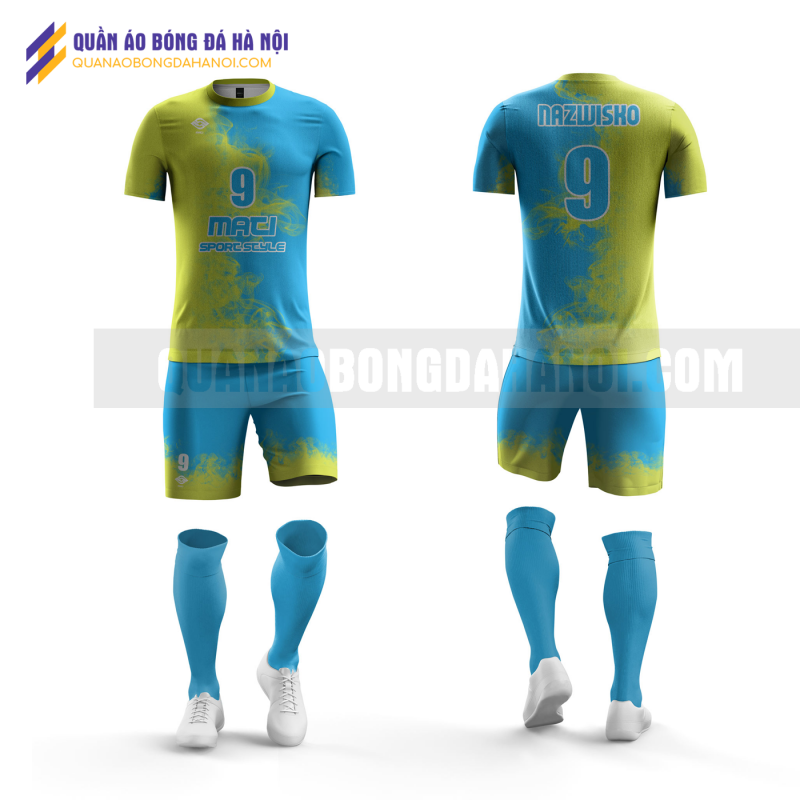 Quần áo bóng đá màu xanh thiết kế trường học viện tài chính QABD39