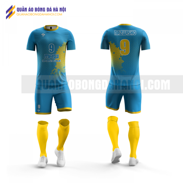 Quần áo bóng đá màu xanh vàng thiết kế đại học ngoại thương QABD35