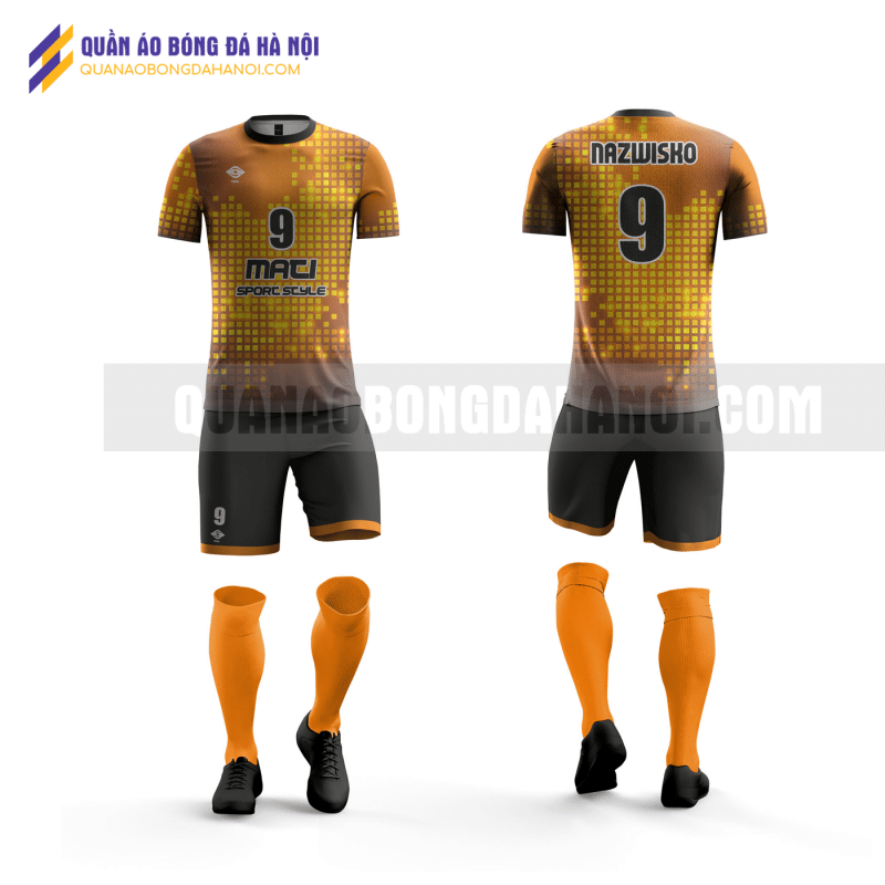 Quần áo bóng đá thiết kế màu cam đen tại huyện quốc oai QABD25