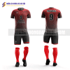 Quần áo bóng đá thiết kế màu đỏ đen tại huyện mỹ đức QABD22