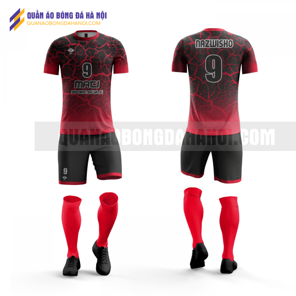 Quần áo bóng đá thiết kế màu đỏ đen tại huyện thường tín QABD30