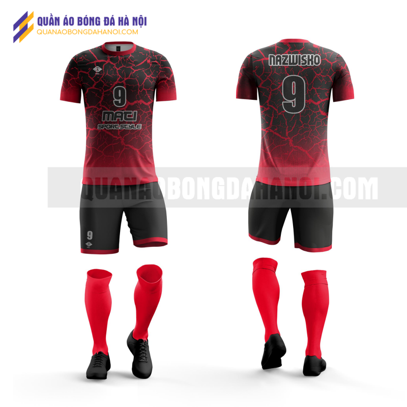 Quần áo bóng đá thiết kế màu đỏ đen tại huyện thường tín QABD30